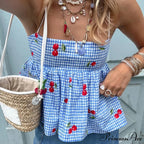 Red Checkered Flared Crop Top