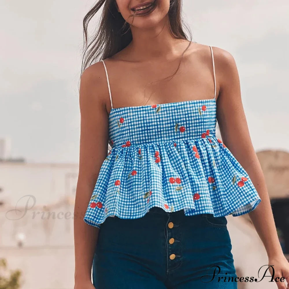 Red Checkered Flared Crop Top