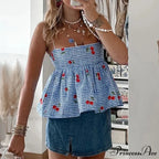 Red Checkered Flared Crop Top