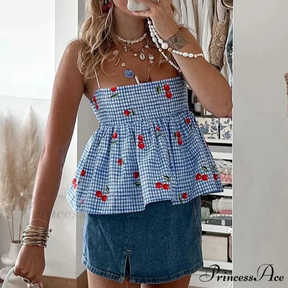 Red Checkered Flared Crop Top