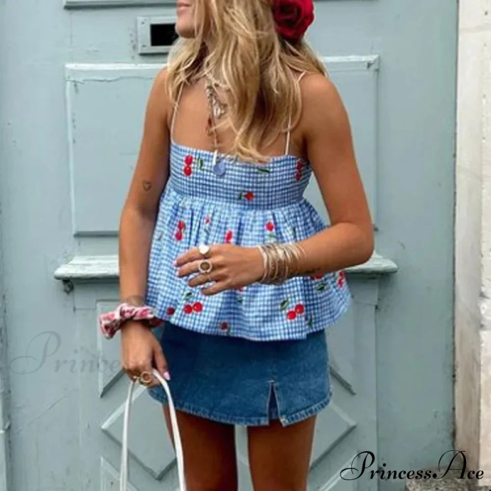 Red Checkered Flared Crop Top