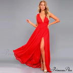 Red Christmas Party Dress - Sexy Backless Mesh Maxi