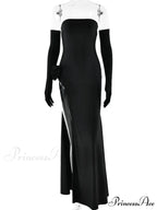 Red Christmas Party Dress - Strapless High Slit Maxi