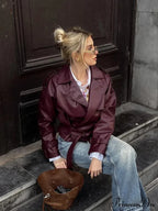 Red Collar Brief Leather Jacket