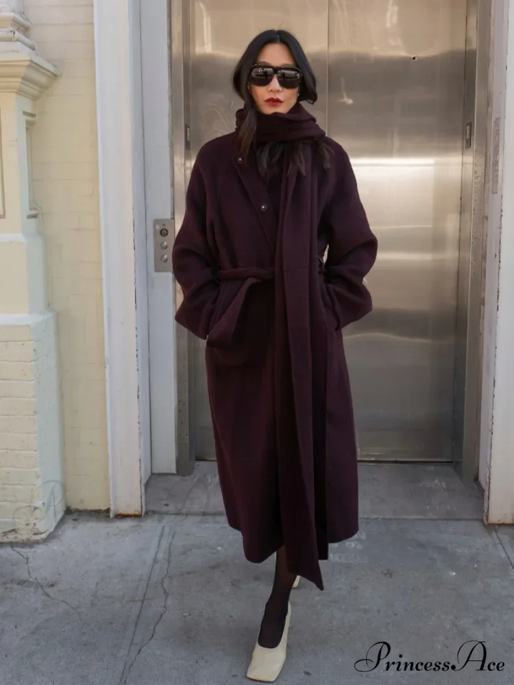 Red Extended Sleeve Wrap Wool Coat