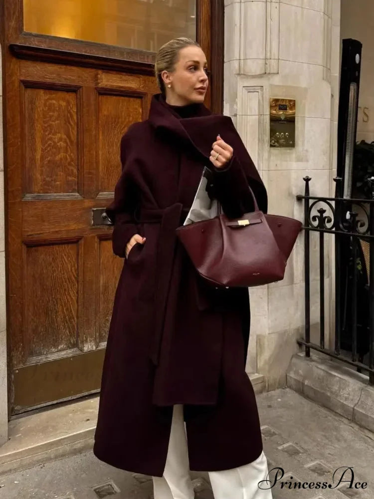 Red Extended Sleeve Wrap Wool Coat