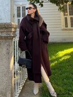 Red Extended Sleeve Wrap Wool Coat