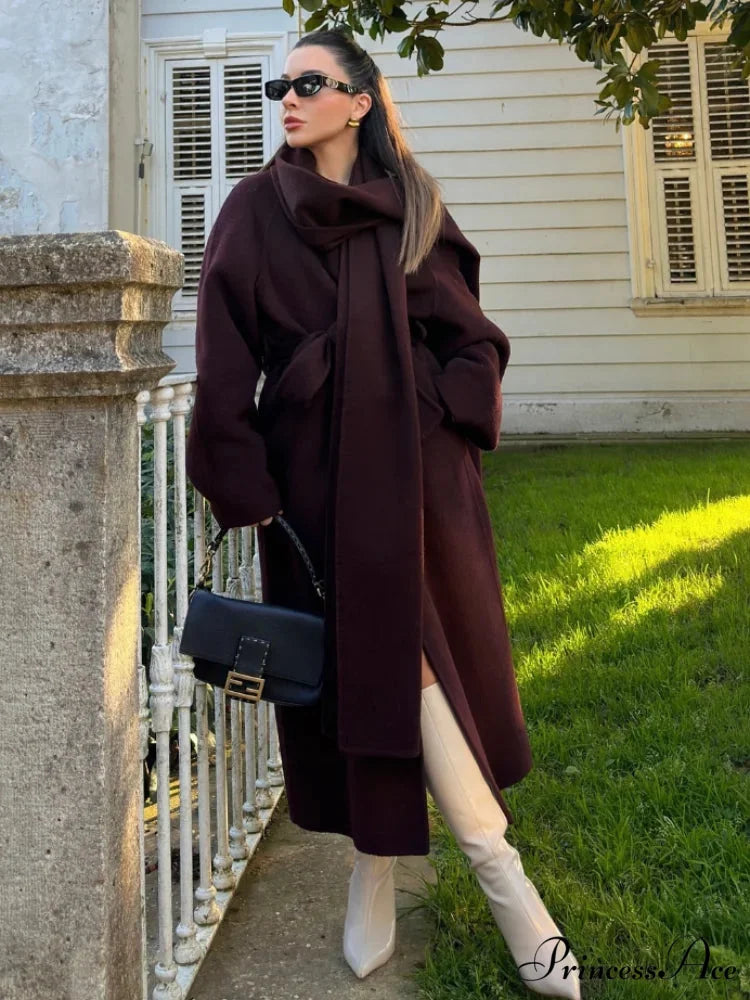 Red Extended Sleeve Wrap Wool Coat