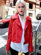 Red Faux PU Leather Motorcycle Coat