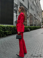 Red Flip Collar Lace-Up Coat