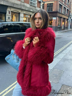 Red Fluffy Faux Fur Splicing Coat