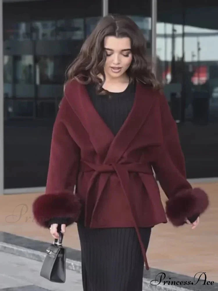 Red Folded Woolen Coat