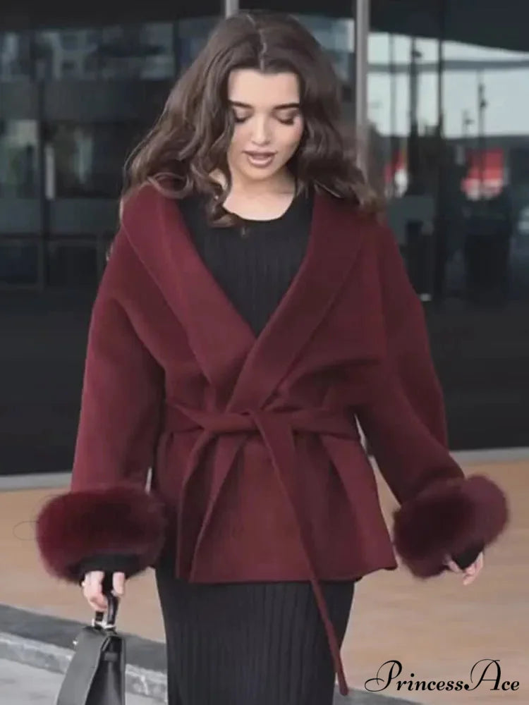 Red Folded Woolen Coat