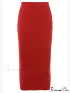 Red Knit-Blend Stylish Maxi Skirt
