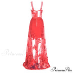 Red Lace Backless Christmas Party Dress