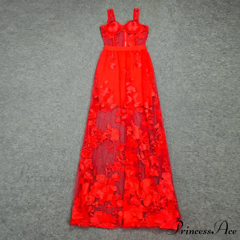 Red Lace Backless Christmas Party Dress