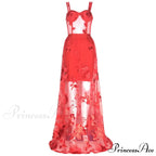 Red Lace Backless Christmas Party Dress