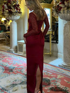 Red Lace Patchwork Split Party Dress