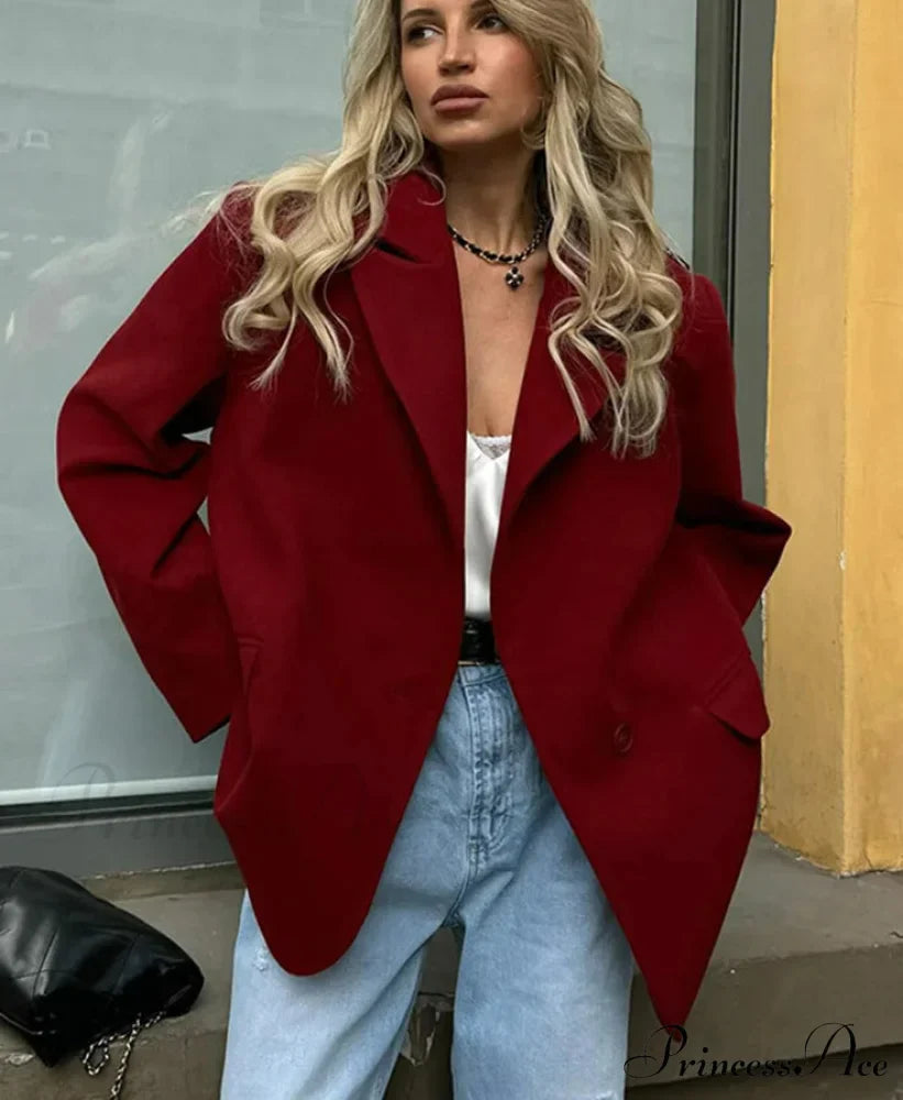 Red Lapel Full Sleeve Suit Coat