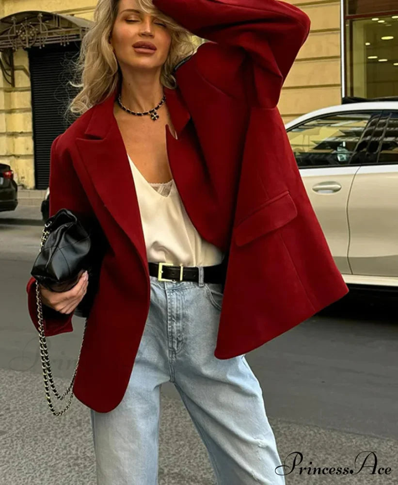 Red Lapel Full Sleeve Suit Coat