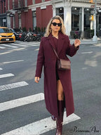 Red Lapel Wool Mix Long Coat