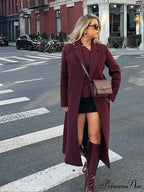Red Lapel Wool Mix Long Coat