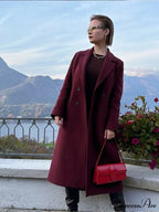 Red Lapel Wool Mix Long Coat