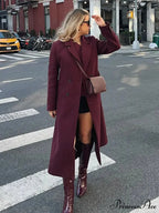 Red Lapel Wool Mix Long Coat