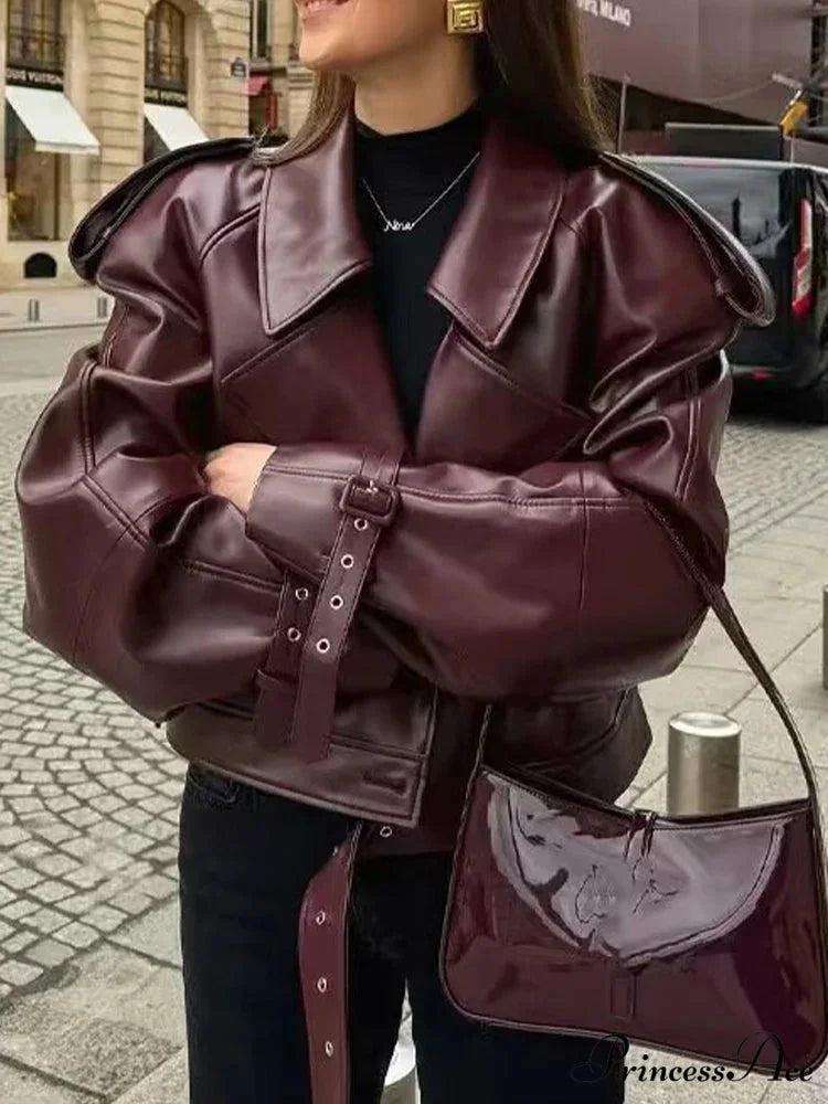 Red Leather Retro Moto Coat