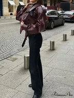 Red Leather Retro Moto Coat