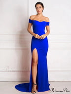 Red Off Shoulder Mermaid Bodycon Split Christmas Party Dress