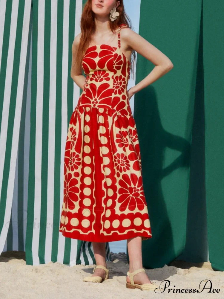 Red Open Back Charming Sleeveless Midi Dress