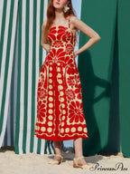 Red Open Back Charming Sleeveless Midi Dress