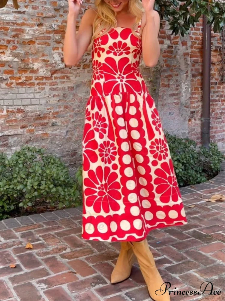 Red Open Back Charming Sleeveless Midi Dress