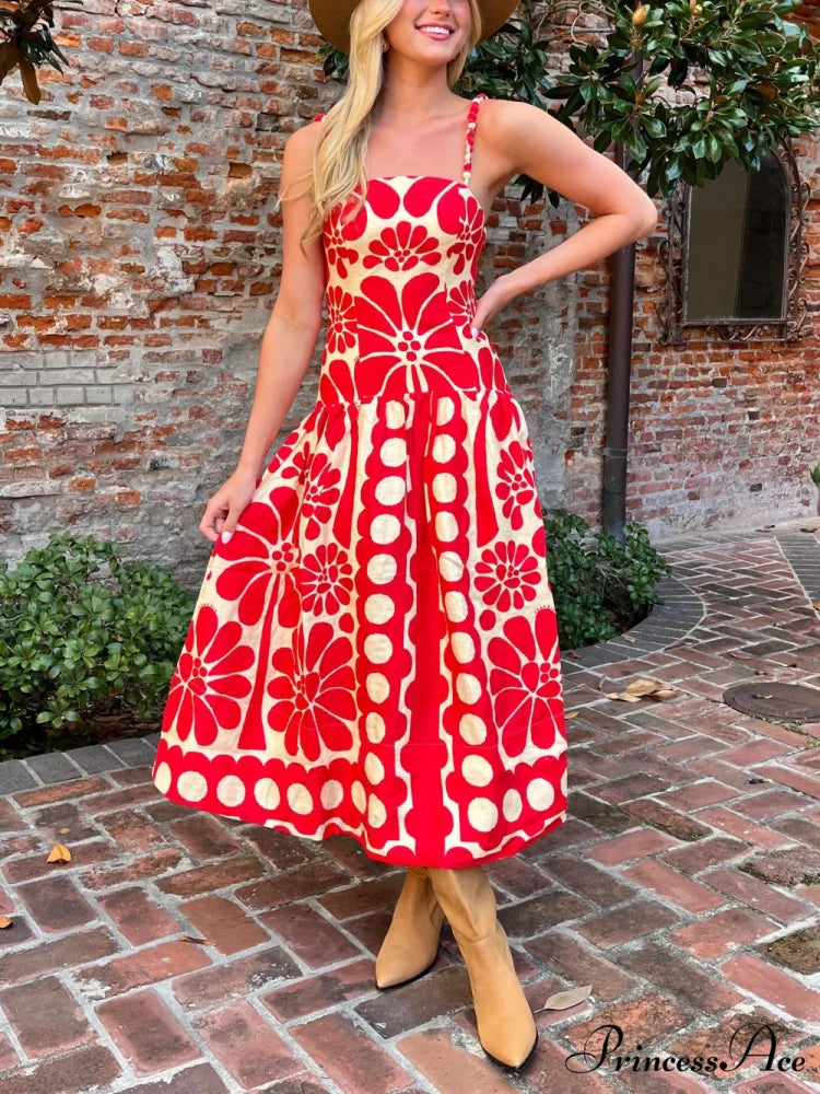 Red Open Back Charming Sleeveless Midi Dress