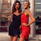 Red Party Evening Luxury Tassel Fringed Bodycon Dress