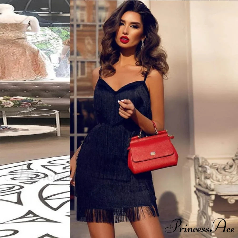 Red Party Evening Luxury Tassel Fringed Bodycon Dress