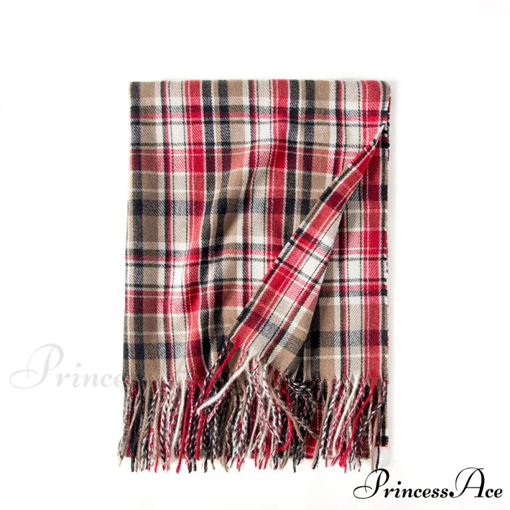 Red Plaid Cashmere Korean Style Fashion Warmer Hijab Pashmina Scarf for Women