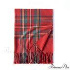 Red Plaid Cashmere Korean Style Fashion Warmer Hijab Pashmina Scarf for Women