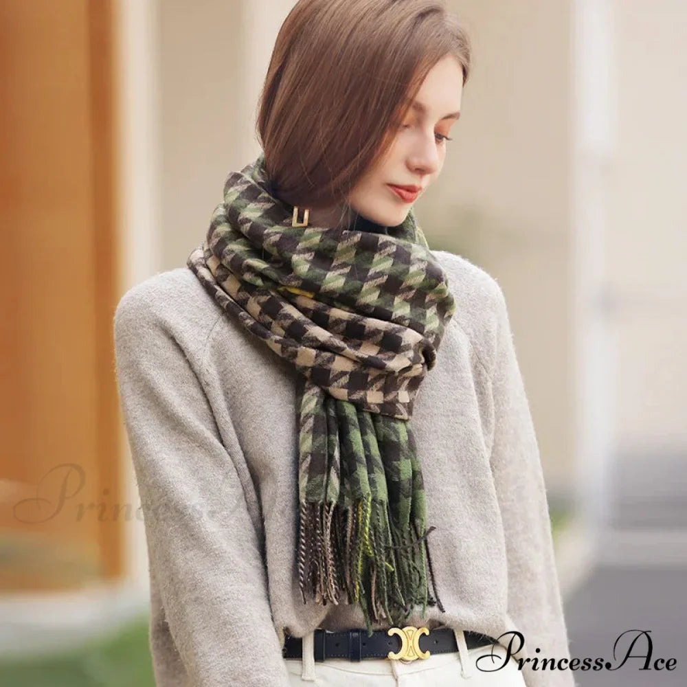 Red Plaid Cashmere Korean Style Fashion Warmer Hijab Pashmina Scarf for Women