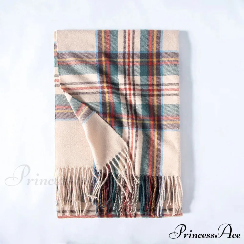 Red Plaid Cashmere Korean Style Fashion Warmer Hijab Pashmina Scarf for Women