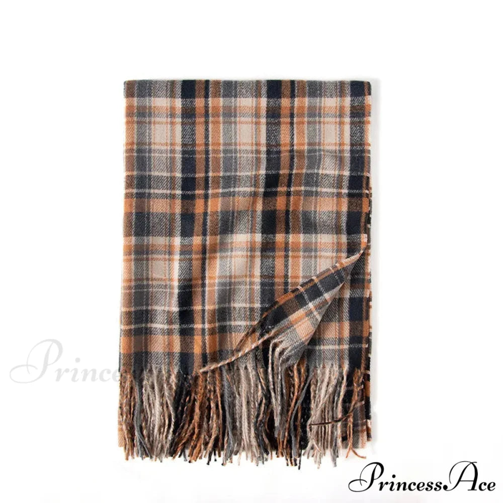 Red Plaid Cashmere Korean Style Fashion Warmer Hijab Pashmina Scarf for Women