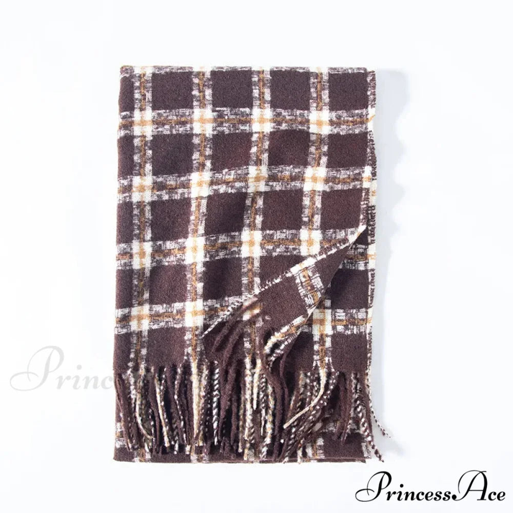 Red Plaid Cashmere Korean Style Fashion Warmer Hijab Pashmina Scarf for Women