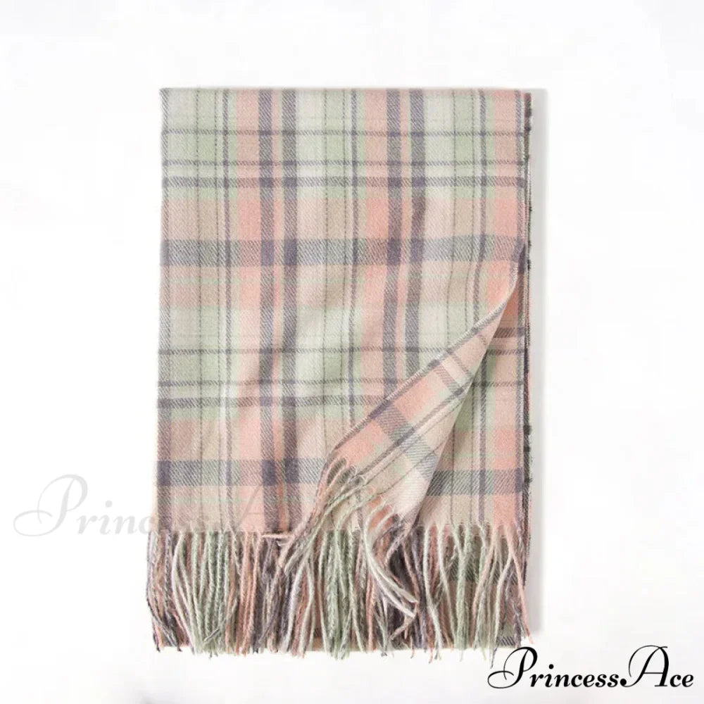 Red Plaid Cashmere Korean Style Fashion Warmer Hijab Pashmina Scarf for Women