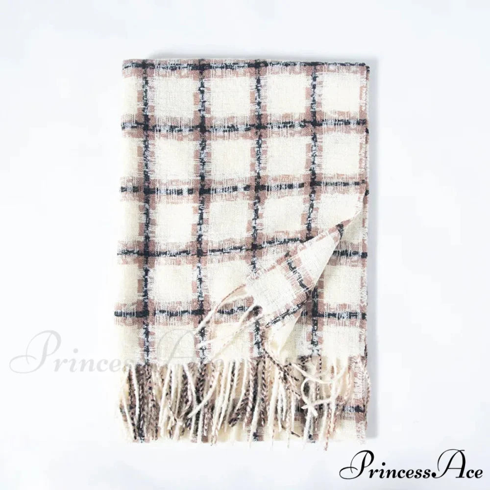 Red Plaid Cashmere Korean Style Fashion Warmer Hijab Pashmina Scarf for Women