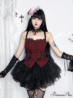 Red Plaid Patchwork Aesthetic Mall Goth Bandage Sleeveless Cropped Crop Top