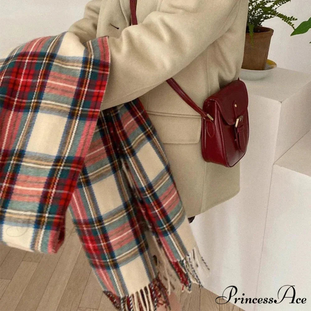Red Plaid Vintage Classic Scarf for Women