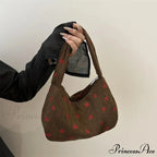 Red Print Corduroy Small Tote Handbag