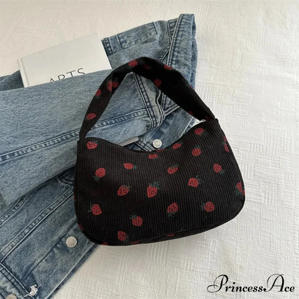 Red Print Corduroy Small Tote Handbag