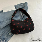 Red Print Corduroy Small Tote Handbag